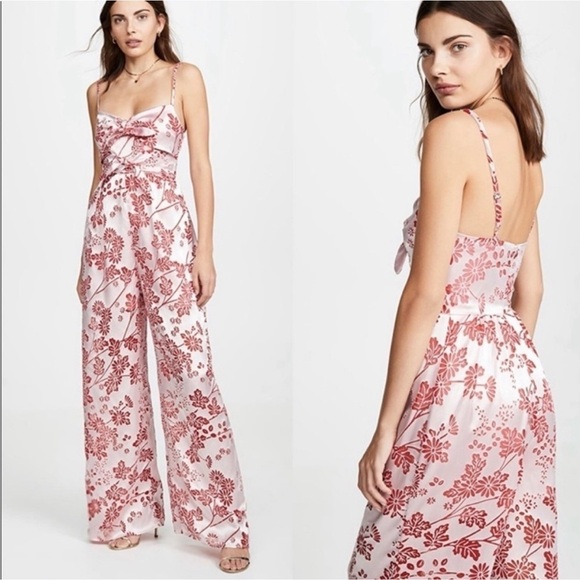 NWT Likely Wide Leg Pink Romper Floral Jumpsuit Velvet Burnout Flocked Bloomcore - Picture 1 of 11